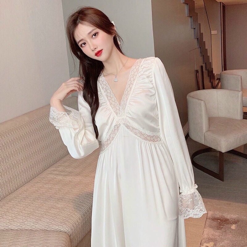 Váy ngủ lụa tiểu thư sexy cao cấp Đầm mặc nhà siêu quyến rũ