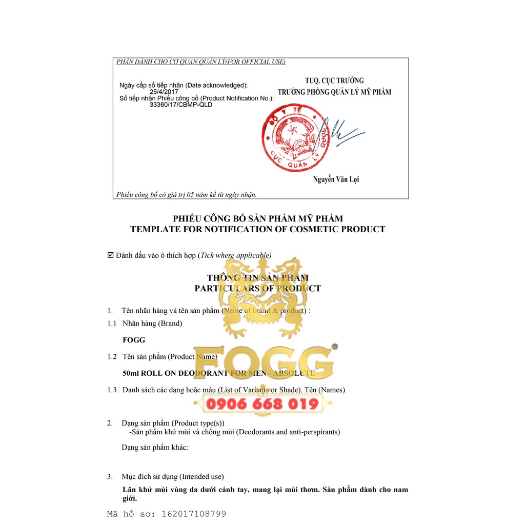 LĂN KHỬ MÙI DÀNH CHO NAM FOGG ABSOLUTE - DUBAI - 50ML