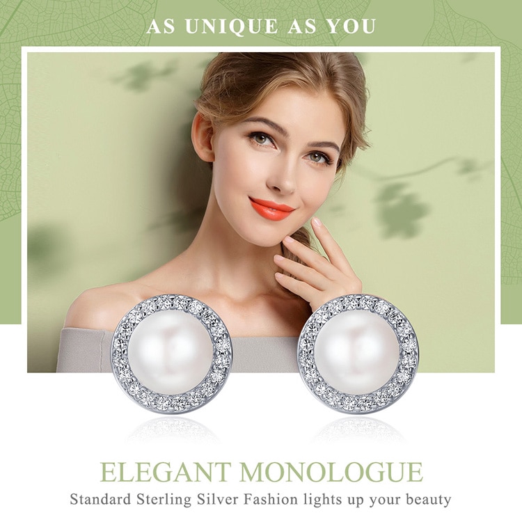 BAMOER Bông Tai BạC 925 Đính Đá CZ Hình Giọt Nước SCE122