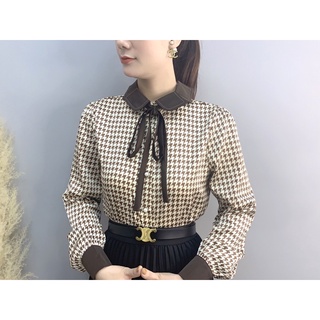 Sơ mi caro cổ hoa nâu