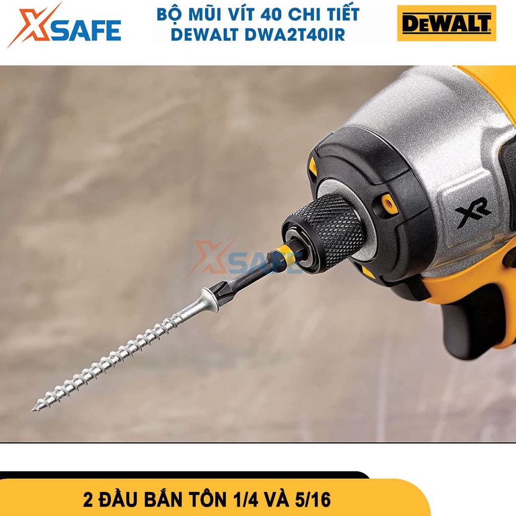 Bộ mũi vít 40 chi tiết Dewalt DWA2T40IR gồm 40 mũi vít hỗ trợ bắt nối vít có từ, chất liệu thép Cr-mo cứng rắn