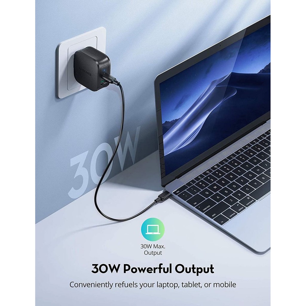 [Mã 2404EL10K giảm 10K đơn 20K] Củ sạc nhanh RAVPOWER RP-PC144 PD 3.0 30W + Tặng cáp sạc CB054