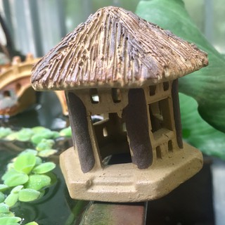 Nhà rơmtròn trang trí hổ cá, bể cá-hòn non bộ