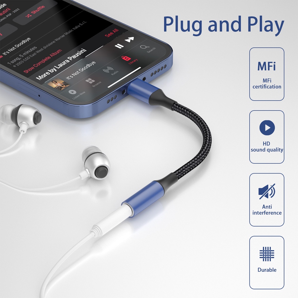 Anytrox jack chuyển đổi ip có mic sạc nhanh lighning sạc thành chân tai nghe 3.5mm chính hãng MFI Chứng nhận cho phone