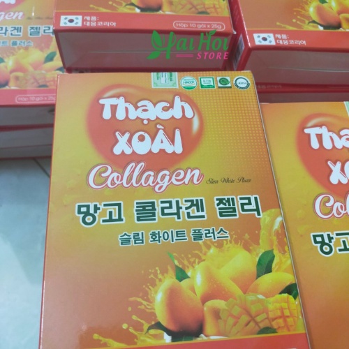 Thạch Xoài Collagen Chính Hãng, Thạch Xoài Hỗ Trợ Giảm Cân Làm Đẹp Da Hiệu Quả (Hộp 10 Gói x25gr) Giảm Cân An Toàn