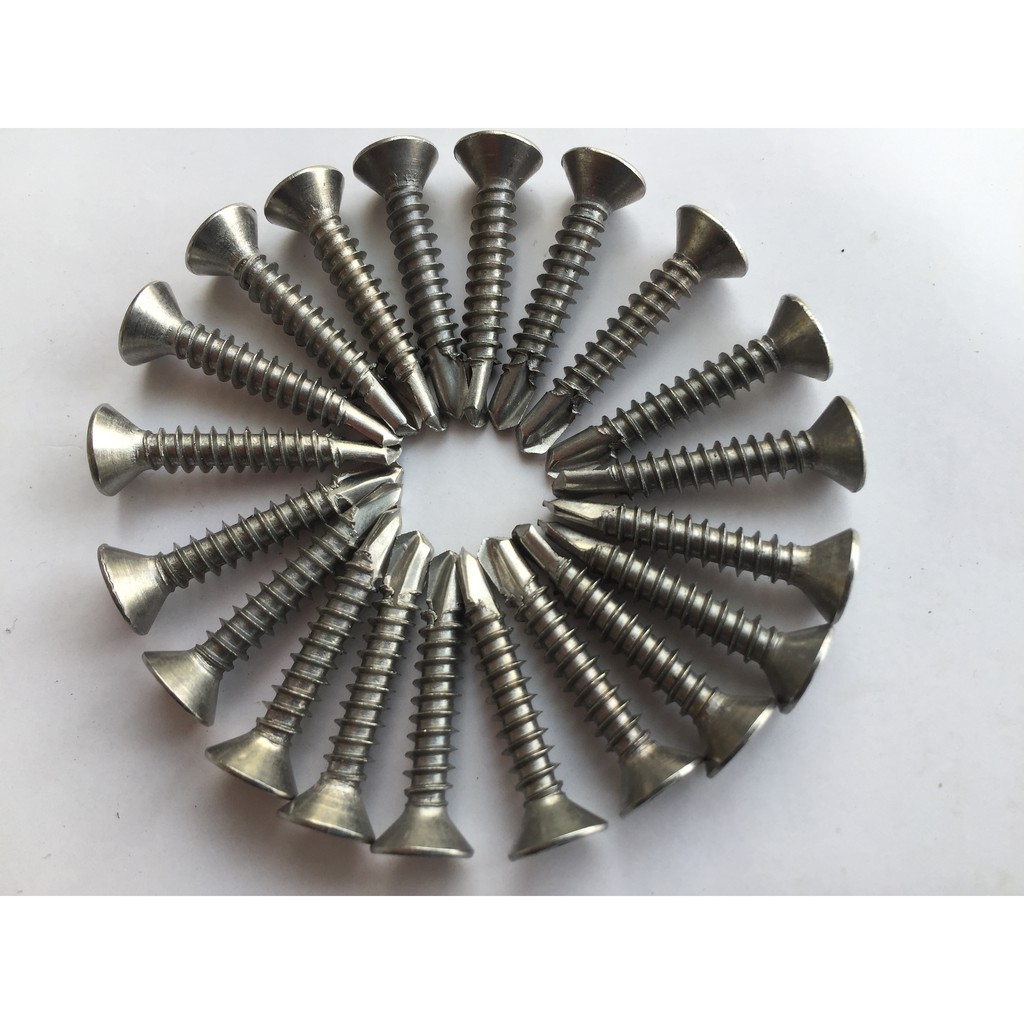 Vít Tự Khoan Đầu Bằng, Vít Chìm Inox 304 M4 Các Độ Dài Set 100Gr (1 Lạng)