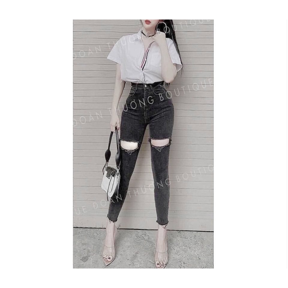 Quần Jean Nữ Rách 2 Đùi Quần Bò Hách Dáng Chất Co Giãn DH222