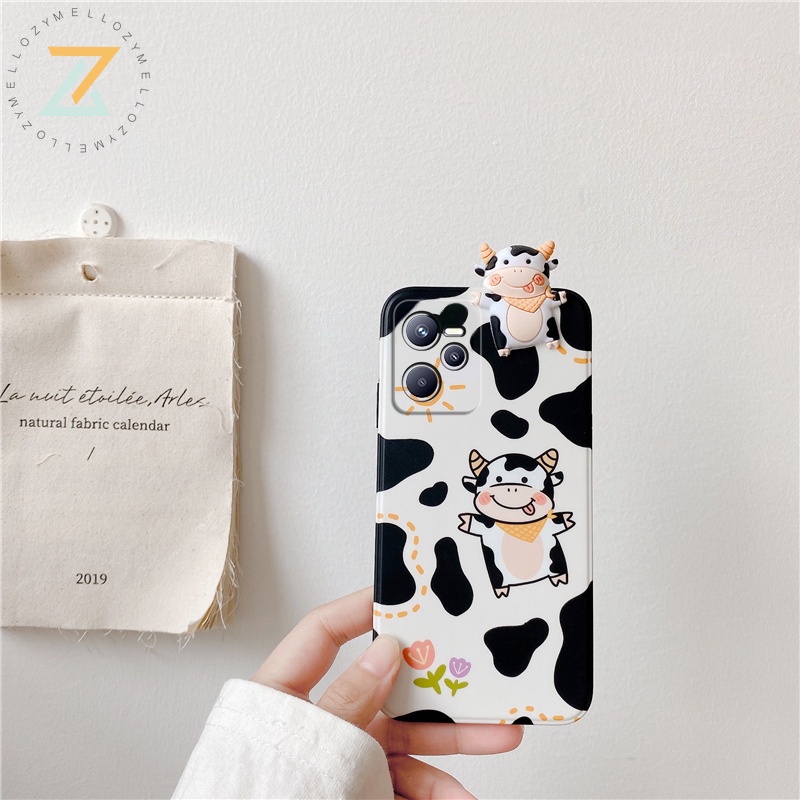 Zymello Ốp lưng OPPO Realme C35 C21Y C21 C20 C17 C15 C12 C11 C11 2021 Realme 5 5i 6i 7i 8i 9i Ốp Điện Thoại Gel silica Hình Bò Sữa 3D Cho