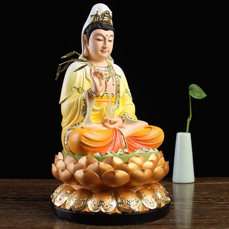 Đồ thờ cúng tượng quan âm đế cam áo vàng 30cm văn phòng phẩm Nhơn Phát