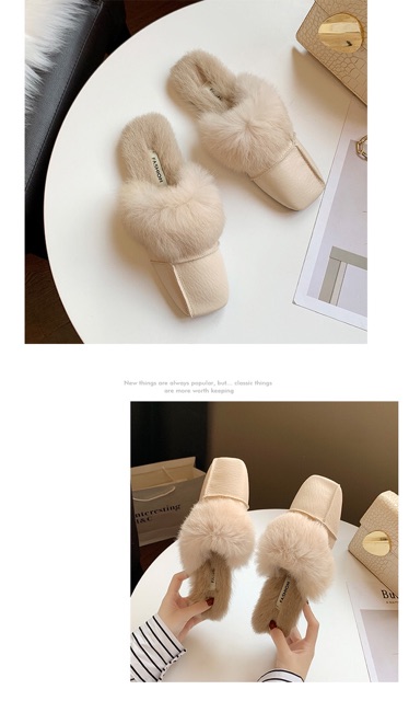 Sục lông Ulzzang mũi vuông da mềm đế bệt cho nữ