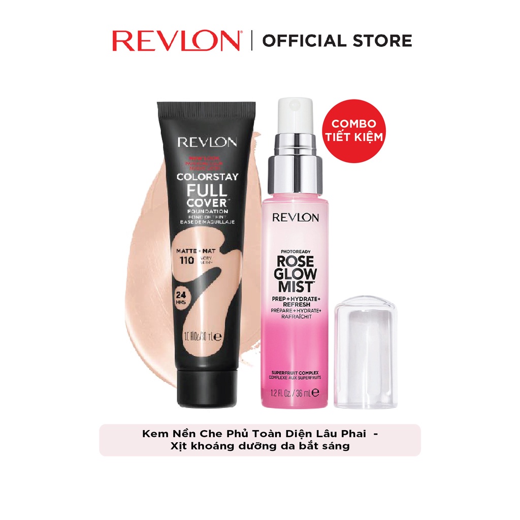 [Combo] Kem Nền Che Phủ Toàn Diện Lâu Phai Revlon Full Cover Foundationl và Xịt khoáng dưỡng da bắt sáng Rose Glow Mist