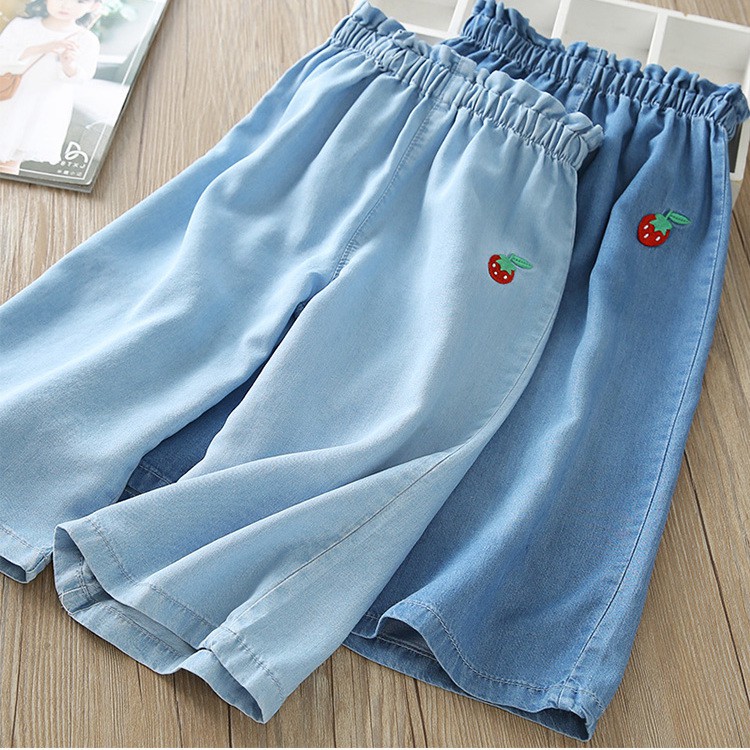 Quần jeans denim mềm mại ống rộng dáng mỏng dành cho bé gái