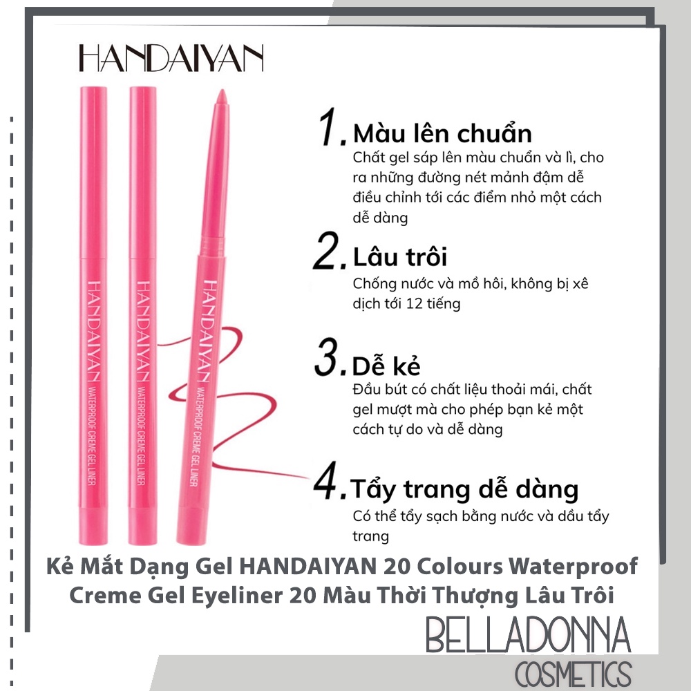 Kẻ Mắt Dạng Gel HANDAIYAN 20 Colours Waterproof Creme Gel Eyeliner 20 Màu Thời Thượng Lâu Trôi Nội Địa Trung