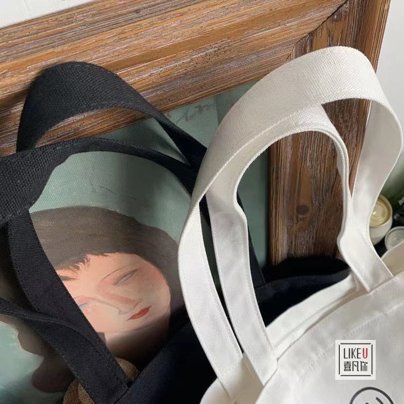 Túi Đeo Vai Vải canvas Cỡ Lớn Phối Khóa Kéo Họa Tiết Mặt Cười Đơn Giản Thời Trang 2022 Mới
