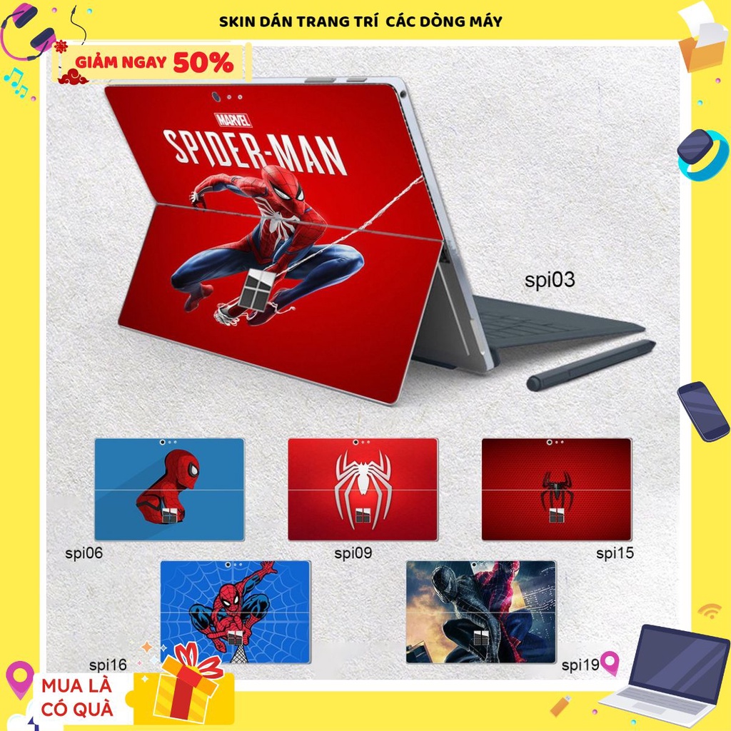 Skin dán hình người nhện Spiderman sưu tầm cho Surface Go, Pro 2, Pro 3, Pro 4, Pro 5, Pro 6, Pro 7, Pro X
