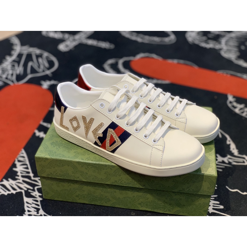 Giày thể thao gucci white ace loved trắng cổ giày hai màu dễ phối đồ full - ảnh sản phẩm 4