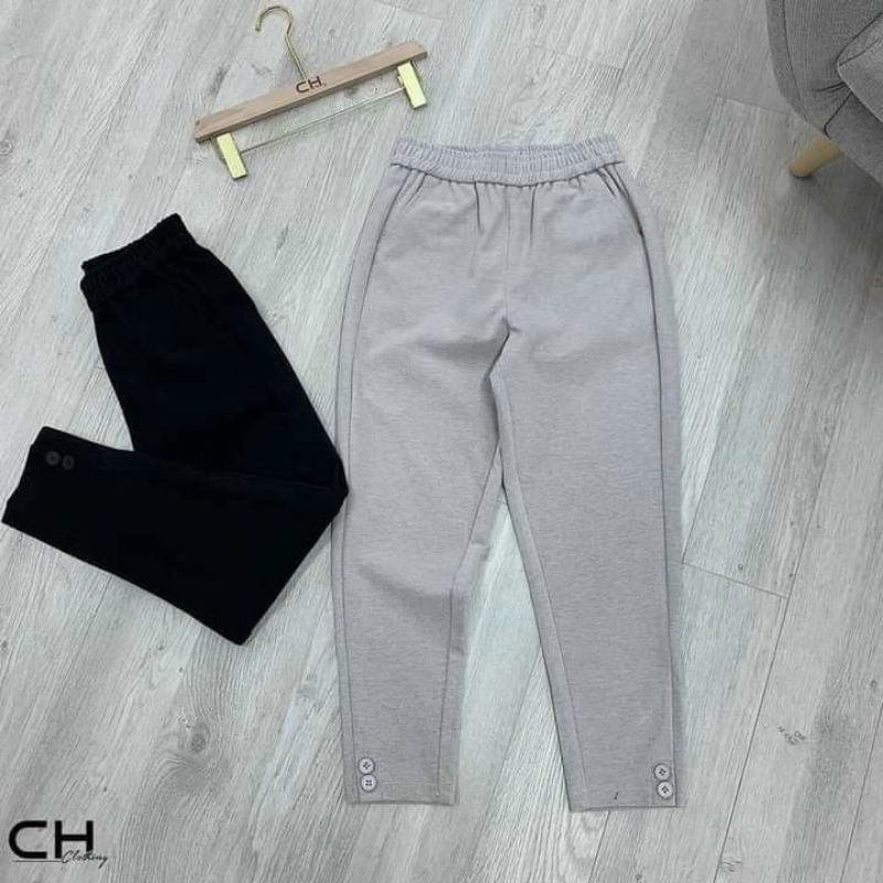 Quần Baggy Nữ Chất Dạ, Đính Khuy Gấu