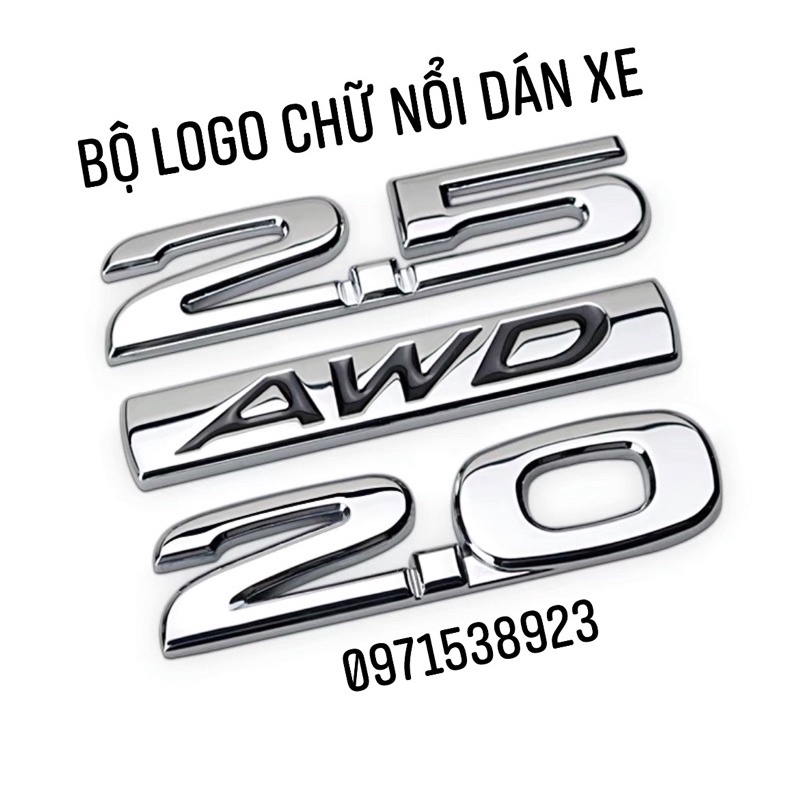 Logo chữ 2.0 2.5 AWD kim loại dán thân xe