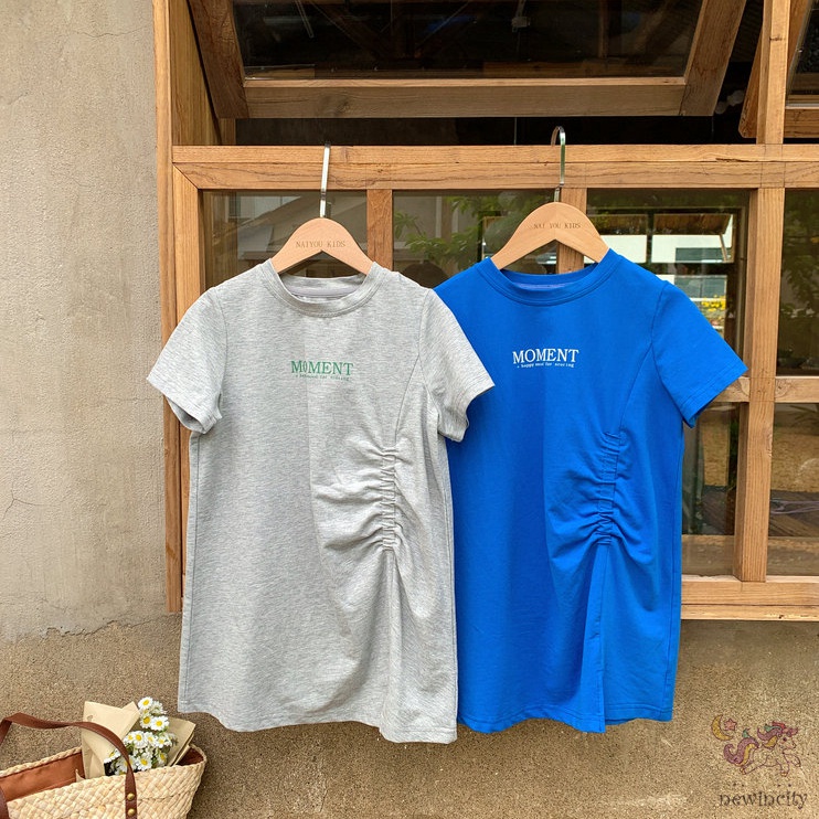 Đầm Tay Ngắn In Chữ Thời Trang Mùa Hè Hàn Quốc Cho Bé Gái