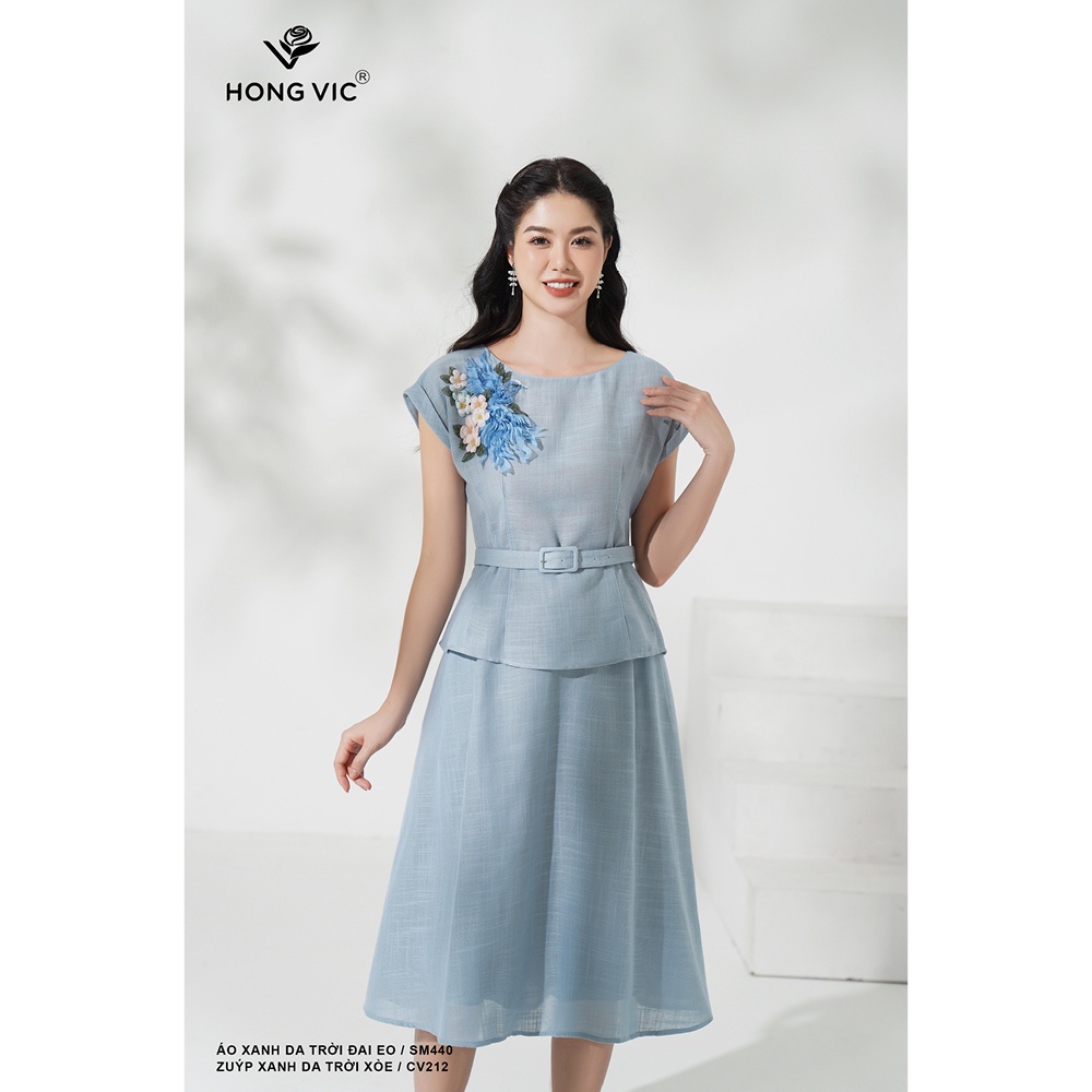 Chân váy nữ thiết kế Hong Vic xanh da trời xòe CV212