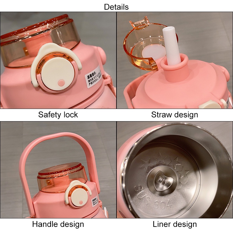 Bình Nước Giữ Nhiệt Dung Tích Lớn 750ml Có Ống Hút Tiện Lợi Cho Trẻ Em