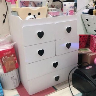 Tủ đựng mỹ phẩm 5 tầng trắng núm tim đen