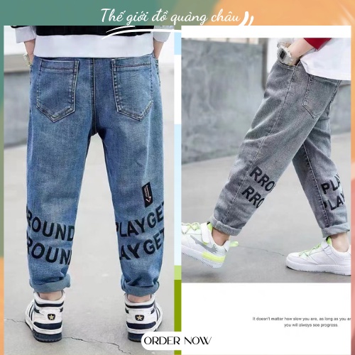 Quần Jean Bò Dài Cao Cấp In Chữ Cho Bé Trai - Hàng Quảng Châu Cao Cấp (QBD2)