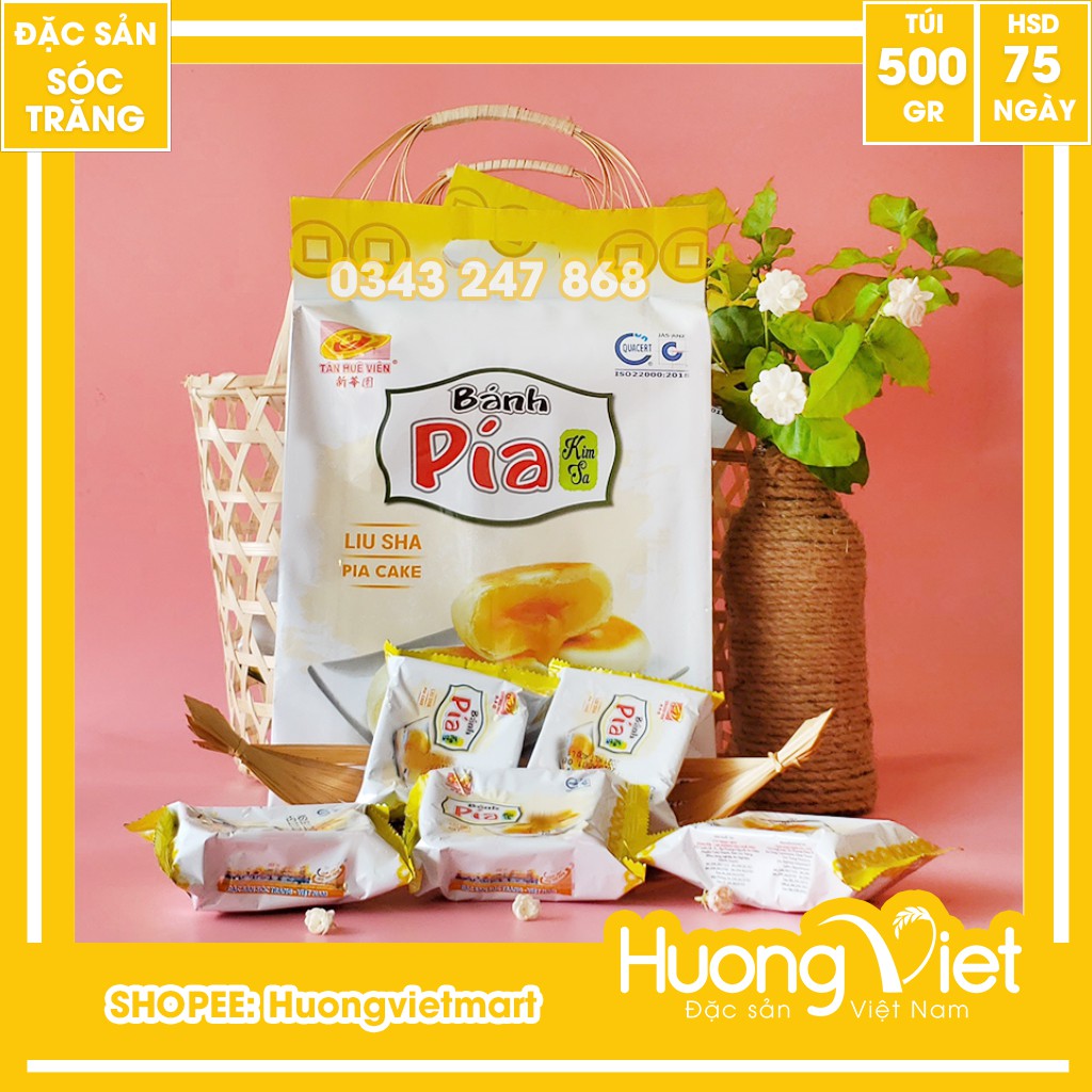 Bánh pía kim sa Tân Huê Viên ĐẬU XANH tan chảy 500g, bánh pía Sóc Trăng tan chảy, vị bán chạy [TÚI 12 BÁNH]