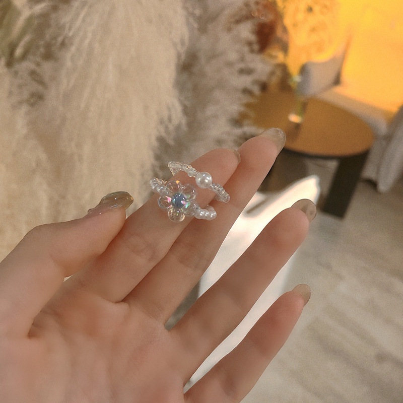 Bộ 2 nhẫn nhựa acrylic đính ngọc trai nhân tạo xinh xắn cho nữ