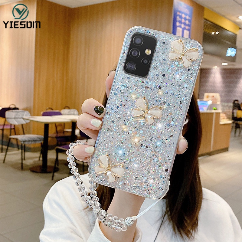 Ốp Điện Thoại Silicon Lấp Lánh Sang Trọng Có Dây Đeo Tay Cho Samsung Galaxy A13 4G A23 A33 A53 A73 5G A03