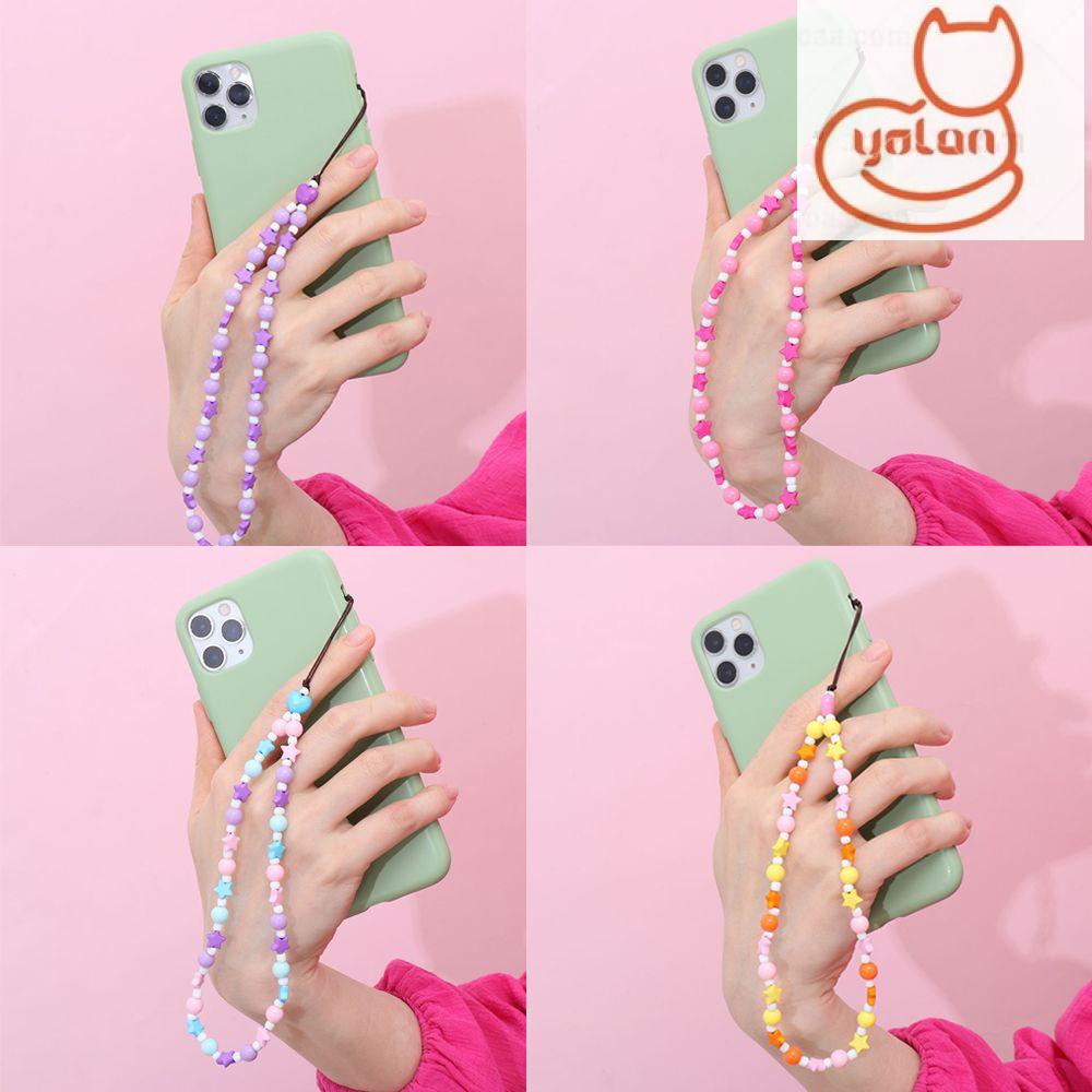 Dây chuỗi treo điện thoại/ chìa khóa bằng chuỗi hạt acrylic nhiều màu cho nữ