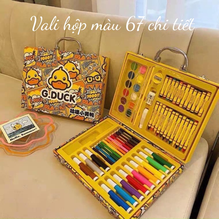 Vali bút màu 67 chi tiết vịt vàng G-DUCK hộp màu cho bé tập tô màu tập vẽ làm quà tặng Smar Toy
