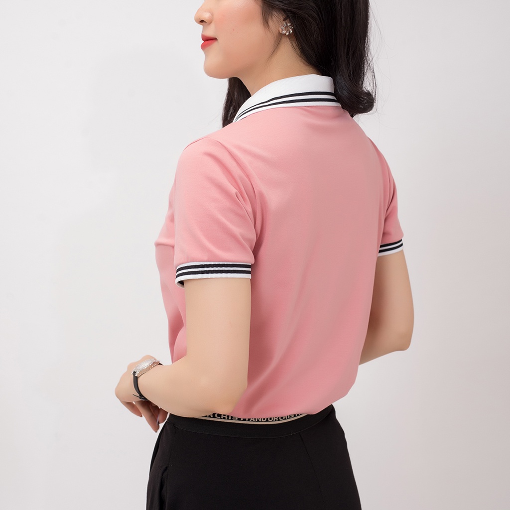 Áo polo nữ AMYRA co giãn có cổ form rộng công sở có cổ basic vải cotton thun phông trơn trắng đen AT021 | BigBuy360 - bigbuy360.vn