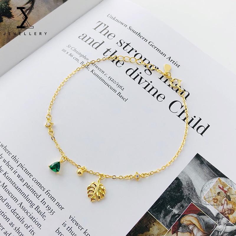 Vòng Tay Mạ Bạc 100% S925 Đính Đá Zircon Xanh Lá Thời Trang Dễ Phối Đồ