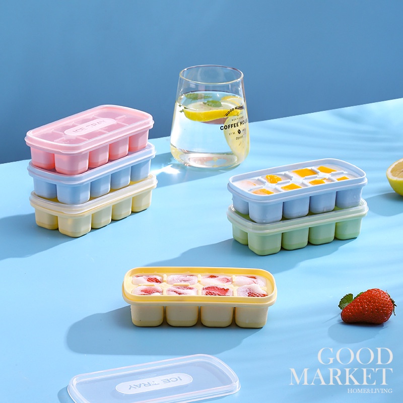 Khuôn Silicone Làm Đá Viên 8 Ngăn Hình Vuông Có Nắp DIY