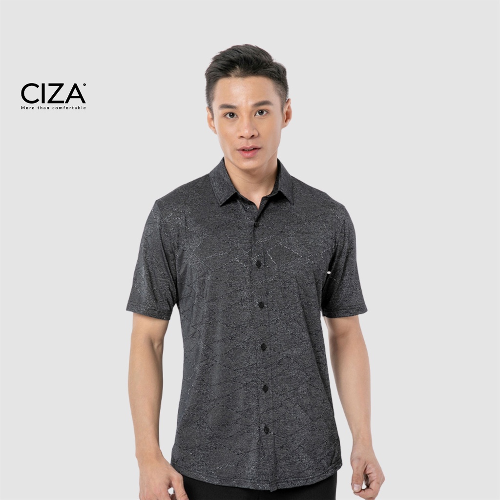 Áo sơ mi thời trang nam ngắn tay slim fit màu Xám in chìm CIZA AMNS06 phong cách công sở