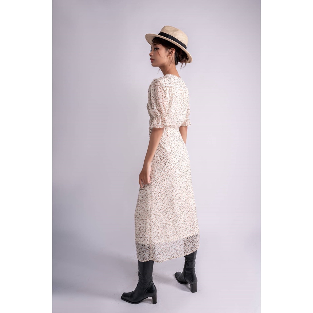 OLALASTUDIO Đầm voan cổ V hoa liti - Dai Wrap Dress