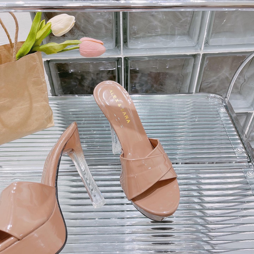 Dép/giày cao gót nữ bảng ngang siêu sang gót đúc vuông pha lê