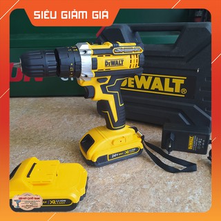 Máy Khoan Pin DEWALT 24V [ BH 1 NĂM ] - 2 PIN và 1 SẠC - Tặng bộ PK 24 chi tiết - 3 Chế Độ Có Búa