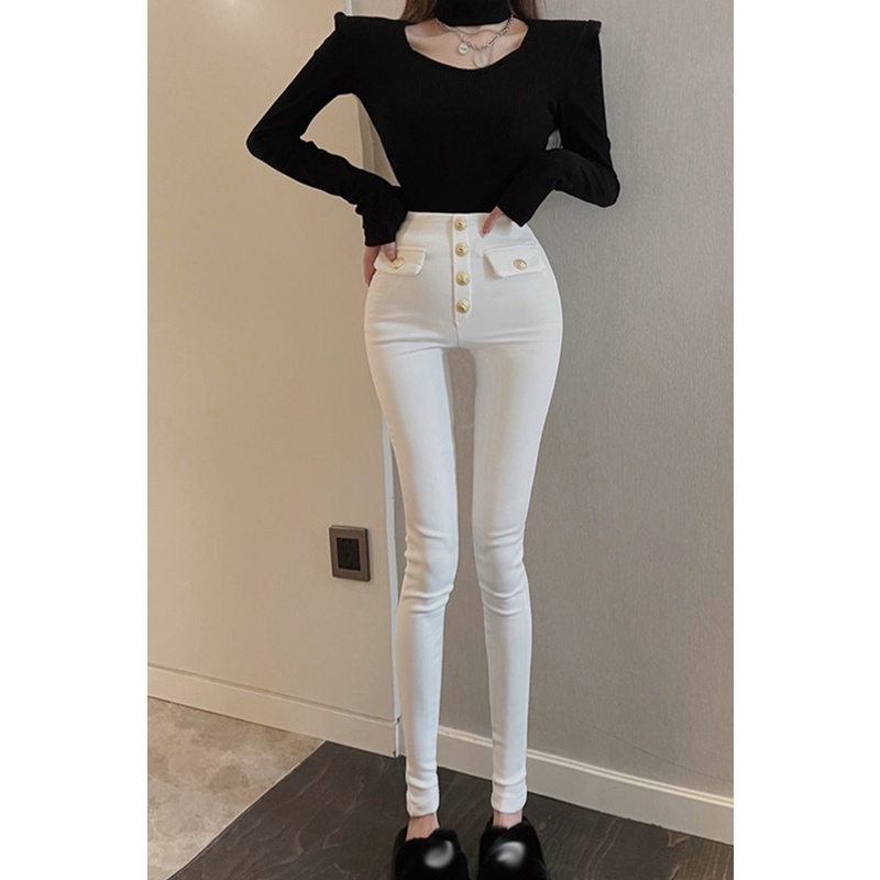 Quần legging lưng cao co giãn phong cách retro Hàn Quốc