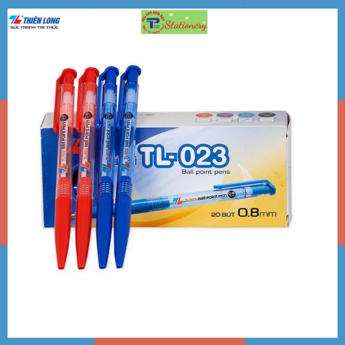 Bút Bi Thiên Long TL023 ngòi 0.8mm viết trơn, mực đều màu xanh đen đỏ, hàng chính hãng Thiên Long