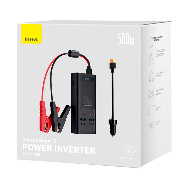 Bộ Chuyển Đổi Điện Ô Tô 12 hoặc 24V Sang Điện Xoay Chiều 220V Baseus Super Si Power Inverter 500W (chuẩn Sin)