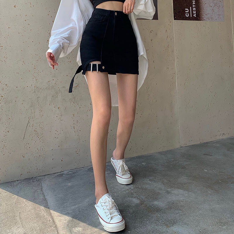 Jiashucheng Chân Váy Denim Lưng Cao Dáng Ôm Cột Dây Thời Trang Mùa Hè Xinh Xắn Cho Nữ