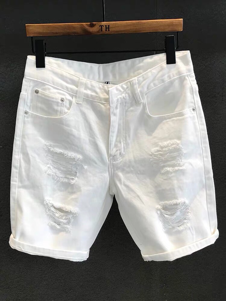 Quần short nam!Quần short jean nam trắng rách cao cấp MS0017