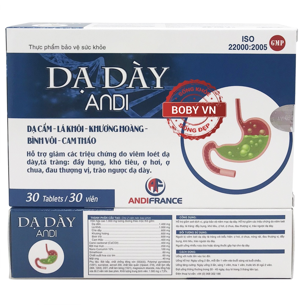 Dạ dày Andi - Giảm axit dịch vị, bảo vệ niêm mạc dạ dày (30 viên)