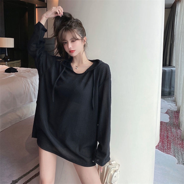 Mới Áo Hoodie Tay Dài Dáng Rộng Phong Cách Hàn Quốc Cho Nữ