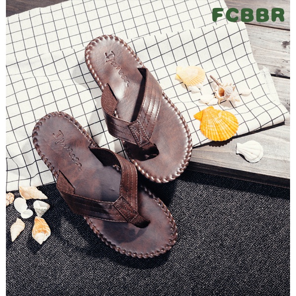 Dép Xỏ Ngón Bằng Da Đế Dày Phong Cách Âu Mỹ Thời Trang Đi Biển Mùa Hè Cho Nam