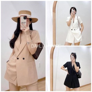 Set Vest Ngắn Tay Hot Trend Nữ [FREESHIP] 🌸 Bộ quần áo cộc form rộng, short đũi trượt màu ĐEN | TRẮNG | BE Ulzzang 🌸