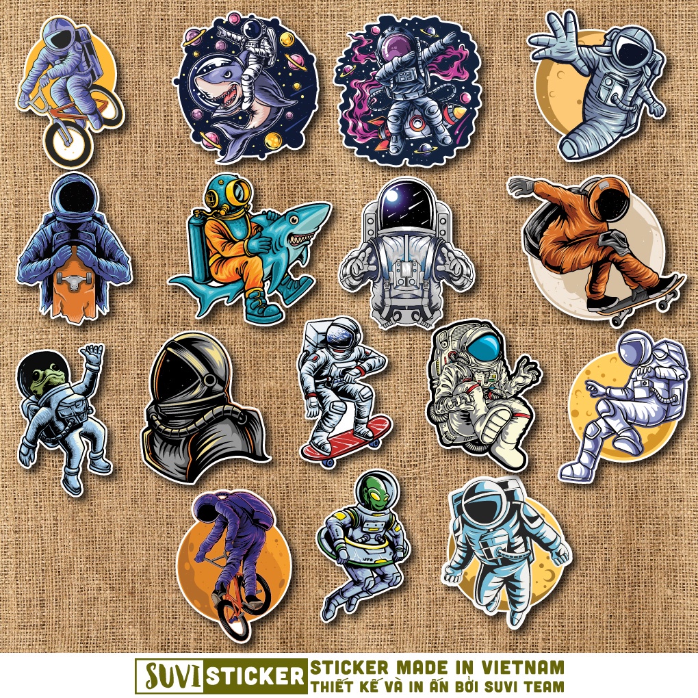 50 Sticker Phi Hành Gia chống nước sticker dán mũ bảo hiểm, laptop, điện thoại, đàn guitar, vali. MSP: NS01