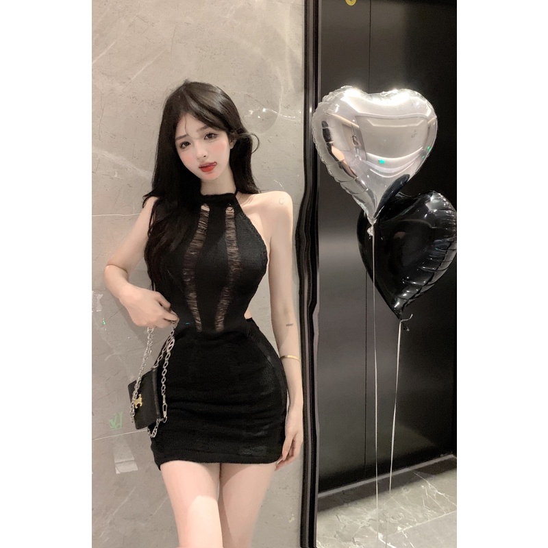 Đầm Hai Dây Dệt Kim Dáng Ngắn Lưng Cao Thời Trang Mùa Hè Quyến Rũ Cho Nữ